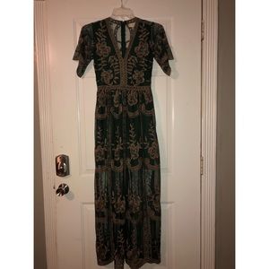 Green Multicolored embroidered maxi dress